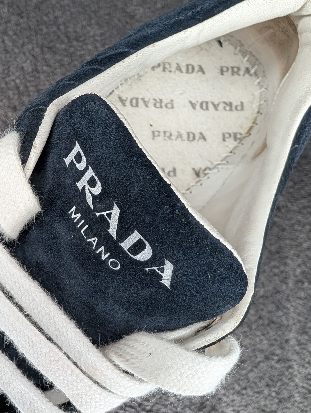 Prada Quilted Suede Lace-Up Sneaker Navy Blue Women's 7 - Picture 9 of 12